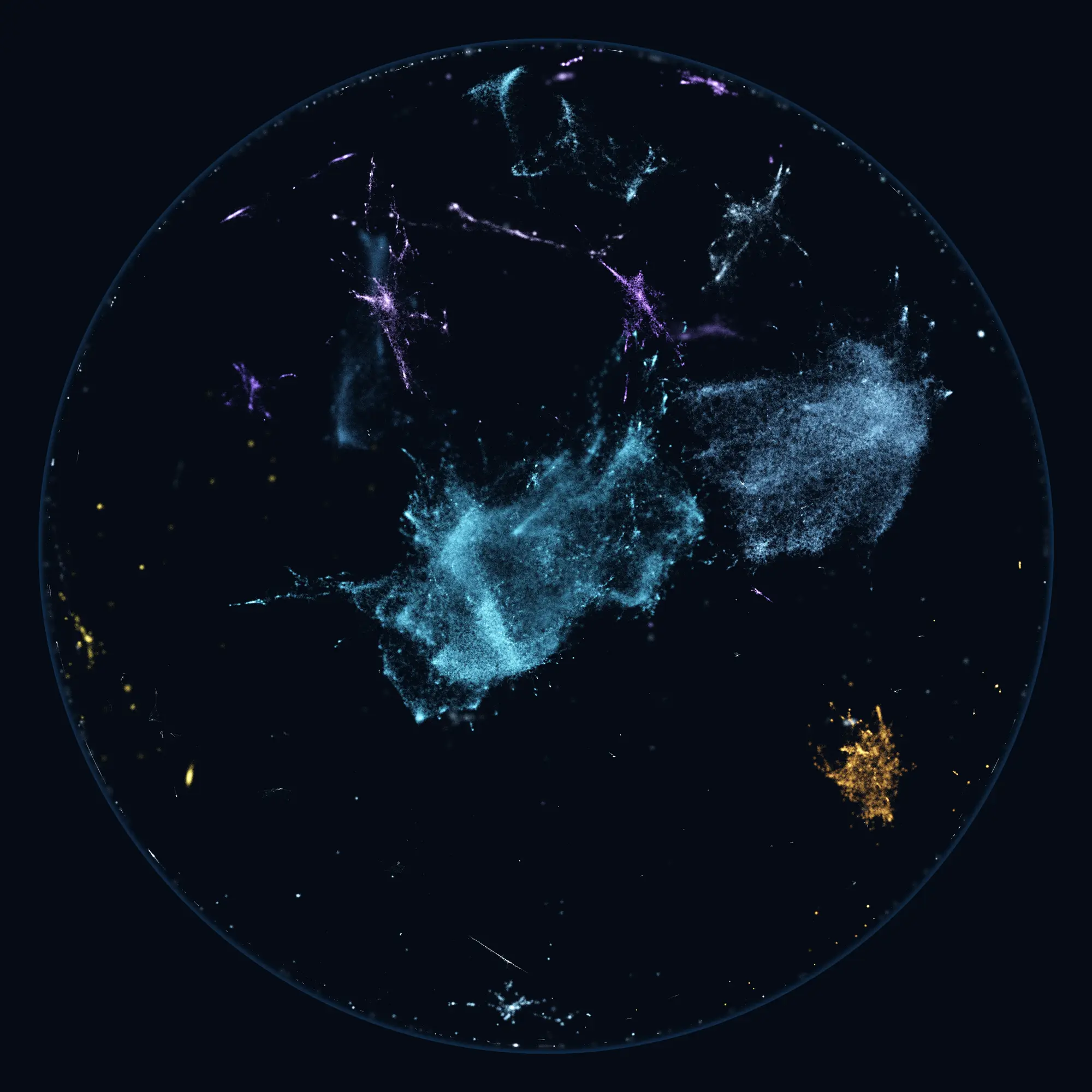The embedding space as a sphere: every indexed chunk placed by what it means.